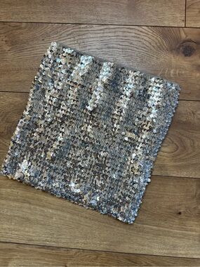 Sequin Stretchy Tube Top- Silver, Size S